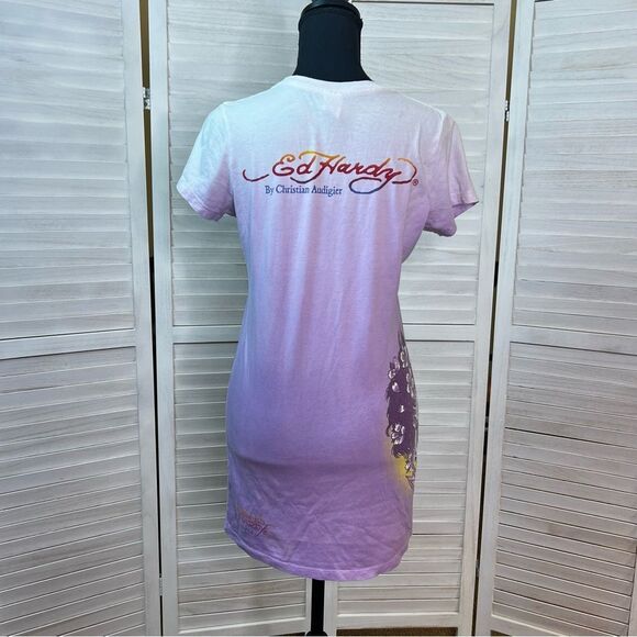 Ed Hardy Y2K Dragon & Skull Tattoo Graphic Tee Dress Small - Picture 7 of 13